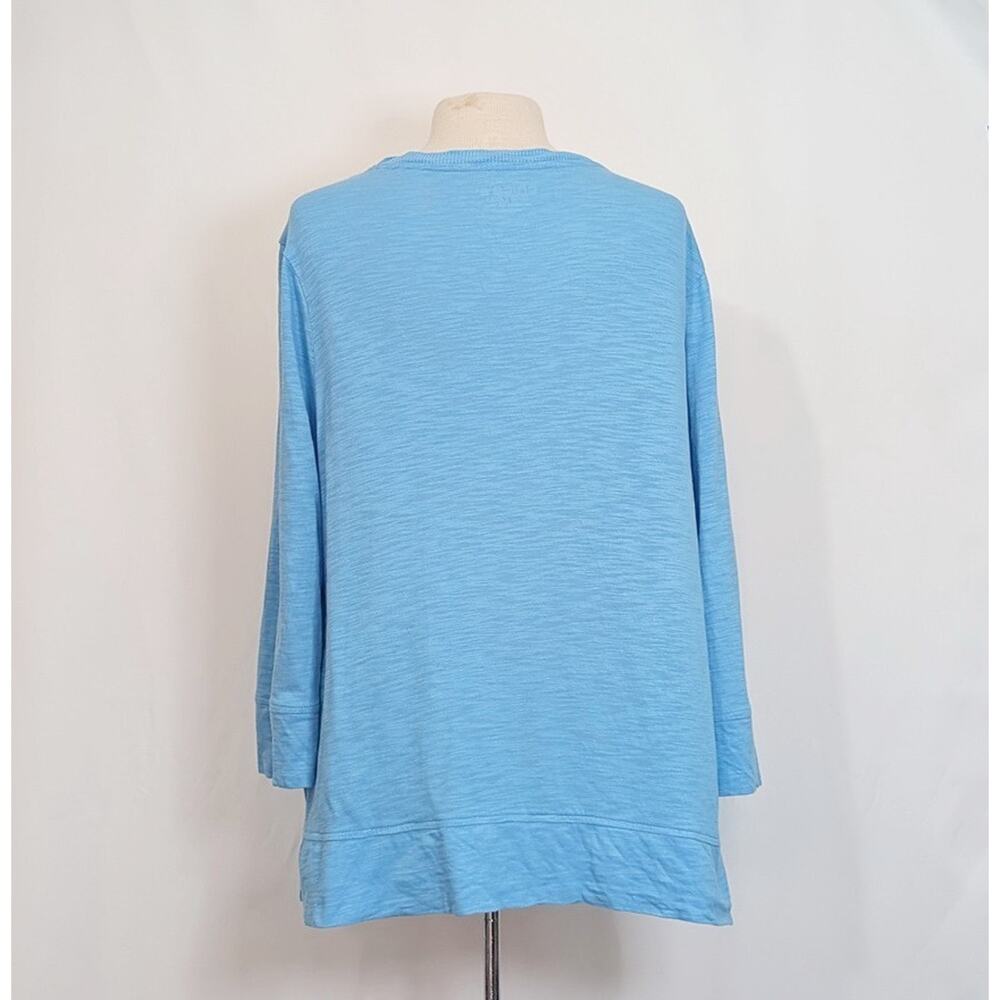 Chico's Top Light Blue Slub Cotton Blend Henley V-Neck Misses Size 2 L - Picture 4 of 6